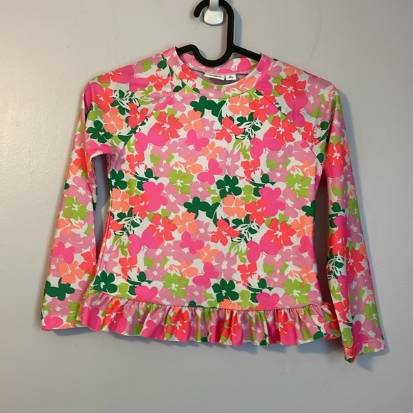 Crown and Ivy Kids Floral Butterfly Ruffle Hem Rash Guard Swim Shirt size 6X - Picture 1 of 12